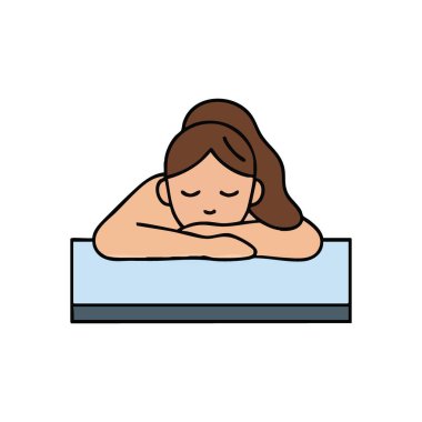 Kadın Rahatlatıcı Spa Tedavisi. Bu hoş görüntü, bir sağlık oturumu sırasında gevşeyen sakin bir bireyi tasvir ediyor. Barışı, kendine bakımı ve gençleşmeyi sembolize eder..