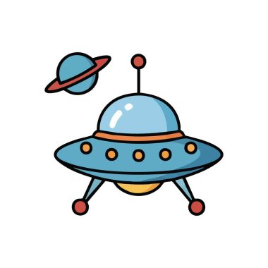 Tuhaf Uzay Aracı ve Gezegen Çizimi. Yüzüklü bir yörünge bedeninin yanında harika bir uzaylı aracı sürükleniyor. Bu renkli sanat eserleri kozmik yolculuklar hakkındaki eğlenceli fantezilere ilham veriyor..