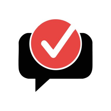 Onaylama Mesaj Simgesi. Bu grafik, başarılı iletişimi, onaylanmış içeriği veya görev tamamlanmasını sembolize eden bir sohbet baloncuğunu işaretle birleştirir. Dijital projeler için ideal.