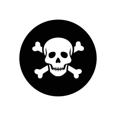 Kafatası Çapraz Kemikleri Tehlike Sembolü. Çaprazlanmış uyluk kemikleri, tehlikeyi, ölümlülüğü ve korsan temalarını simgeleyen simgesel bir simge. Güvenlik uyarıları veya maceracı uyarılar için ideal.