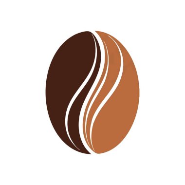 Aromatik Kahve Fasulyesi Logosu. Kavrulmuş tohumun zarif minimalist çizimi. Bölünmüş renkleri ve dalgalı hatları zengin lezzeti, sıcaklığı ve taze bir biranın enerji dolu özünü simgeler..
