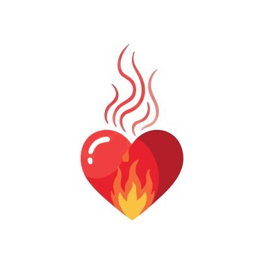 Ateşli Kalp Amblemi. Bu canlı simge güçlü bir alevle parlayan bir çekirdeği tasvir ediyor, coşkulu bağlılığı ve derin sevgiyi sembolize ediyor..