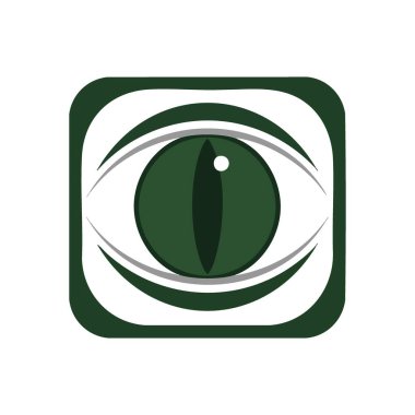 Sürüngen Bakış Simgesi. Bu çarpıcı yeşil yaratık küre, yuvarlak bir çerçeve içinde dikey bir göz bebeği, yoğun dikkat ve vahşi, ilkel bir özü çağrıştırır.