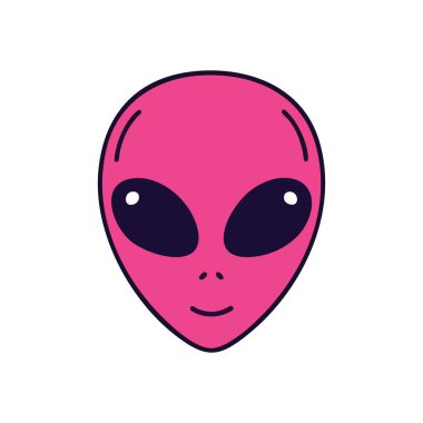 Pembe Uzaylı Kafa Çizgi Filmi. Görüntü, kozmik bir ziyaretçiyi tasvir eden canlı magenta renginde neşeli bir dünya dışı karakteri gösteriyor. Yaratıcı projeler için ideal.