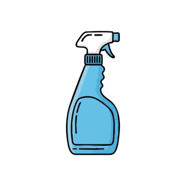 Ev Temizleme spreyi dağıtıcısı. Beyaz tetik kapaklı parlak mavi bir konteynır. Ev hijyeni, temizlik ve yeni yaşam alanlarının temaları için mükemmel. Düzeni temsil eder..