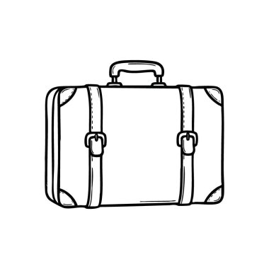 Klasik Seyahat Bavulu Doodle. Eski moda bir valizin sanatsal çizimi, globetrotting, keşif ve seyahat temalarını aktarmak için mükemmel. Macera ve ayrılığın klasik sembolü..