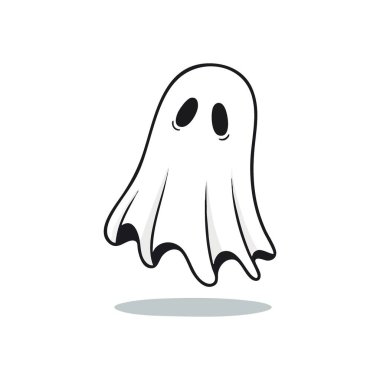 Tatlı Çizgi Roman Hayalet İllüzyonu. Dost canlısı beyaz bir hayalet, korkutucu sezon yaratımları için ideal, karanlık bir arka planda asılı duruyor. Basit, tatlı tasarımı neşe uyandırıyor..