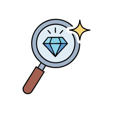 Parlaklığı keşfediyorum. Bu gevrek grafik, parlak bir mücevhere odaklanmış bir büyüteç tasvir ediyor. Üstün değerleri, dikkatli incelemeyi ve gizli hazineleri ortaya çıkarmayı simgeler..