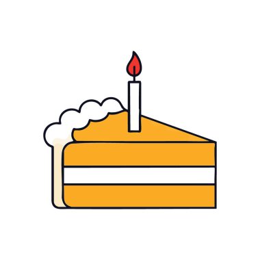 Doğum günü pastası ve mum dilimi. Kutlama tatlısının hoş bir bölümü ışıldayan bir konik ile süslenmiş, somutluğu somutlaştıran ve özel durumları temsil eden.