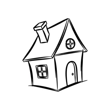 Tuhaf Çizgi Film Evi Çizimi. Bir konutun bu enfes çizimi çocuksu bir mucizeyi yakalar. Konforu, güvenliği ve güvenli bir konutun hayalini sembolize eder..