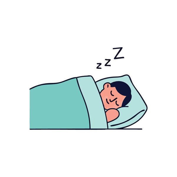 Peaceful Sleep Illustration. This digital artwork shows an individual resting soundly in bed. It evokes feelings of serenity, complete relaxation, and nighttime comfort.