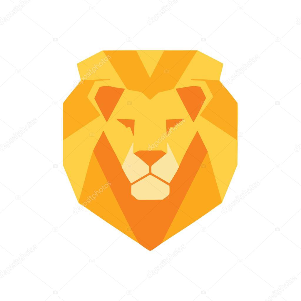 Geometric Lion Head Symbol. Bold polygonal depiction of a majestic feline. Represents power, bravery, and leadership, with vibrant modern artistry.
