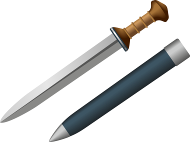 Klasik Roma Gladius kılıcı. Simetrik çelik bir bıçak ve tahta kabzası var. Genellikle Romalı askerler tarafından kullanılır. Tarihi canlandırmalar, müze katalogları ya da eğitimsel çizimler için idealdir.