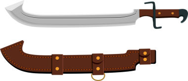 Ahşap saplı ve deri kılıflı bir khopesh kılıcının ayrıntılı görüntüsü. Eski silahlar, Mısır bilimi ya da tarihi canlandırmalar için mükemmel.