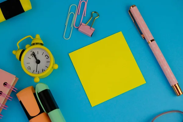 blank paper next to school tools with no word as a template for text space concept. business and education concept