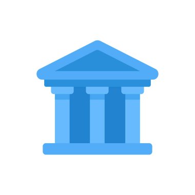 Bir banka binasının düz dizayn vektörü. Finans, iş ve bankacılık ile ilgili kavramlar için mükemmel. Beyaz bir arkaplanda izole edilmiş.