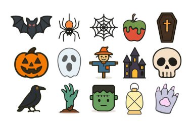  Mutlu Cadılar Bayramı ikonu vektör çizimi ve illüstrasyonu. 