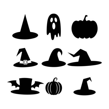 Mutlu Cadılar Bayramı siluet simgesi vektör sanatı ve illüstrasyonu.