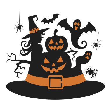 Cadılar Bayramı siluet vektör sanatı ve illüstrasyonu.