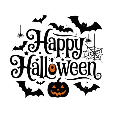 Mutlu Cadılar Bayramı tipografi vektör sanatı ve illüstrasyonları.