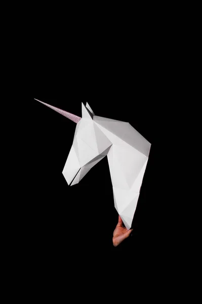 Hände Halten Ein Weißes Einhorn Kunstwerk Zoll Unikat Aus Papier — Stockfoto