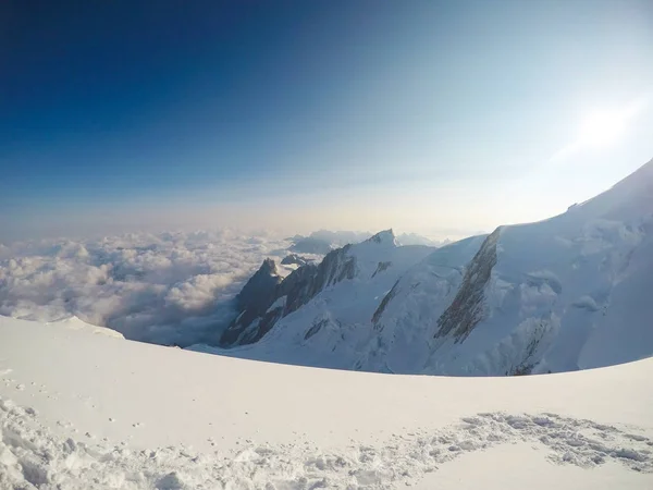 Hermoso Pico Del Mont Blanc Los Alpes Visto Desde Cielo — Foto de Stock