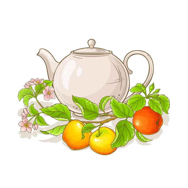 Alma Tea Vektoros Illusztráció Fehér Háttér — Stock Vector