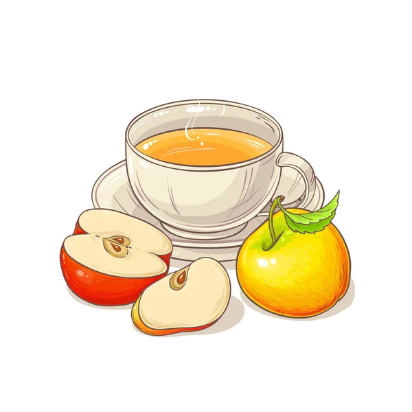 Κύπελλο Εικονογράφηση Τσάι Μήλο Λευκό Φόντο — Διανυσματικό Αρχείο