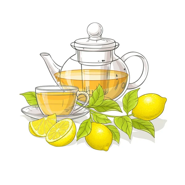 Limone Teiera Illustrazione Sfondo Bianco — Vettoriale Stock