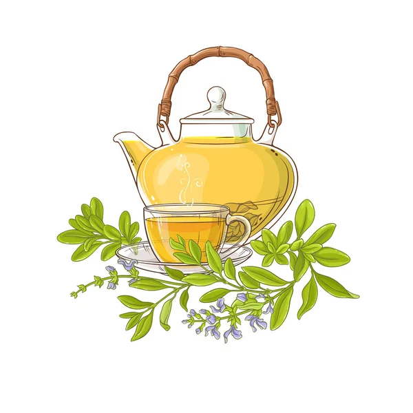Чай Шавлії Чайнику Ілюстрація Білому Фоні — стоковий вектор