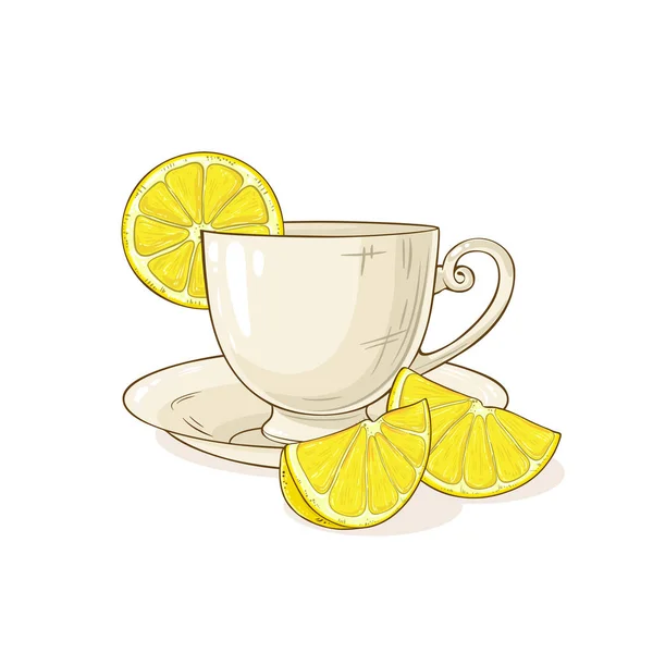 Чашка Ілюстрації Лимонного Чаю Білому Фоні — стоковий вектор