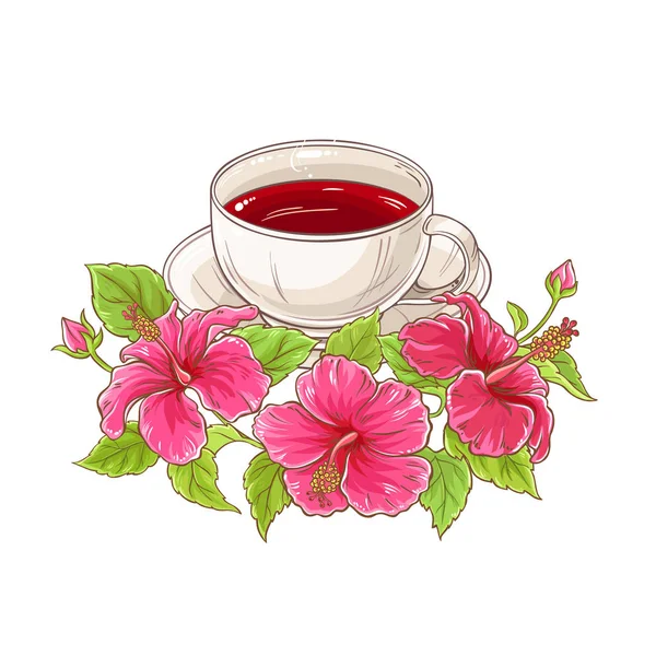 Hibiszkusz Tea Illusztrációja Fehér Háttér Kupa — Stock Vector