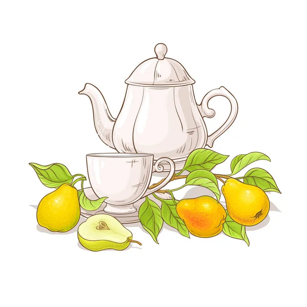 Gruszka Herbaty Czajniczek Ilustracja Białym Tle — Wektor stockowy