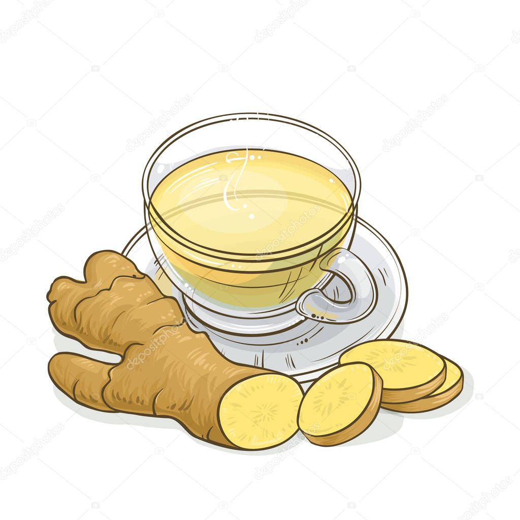 cup of ginger tea illustration on white background