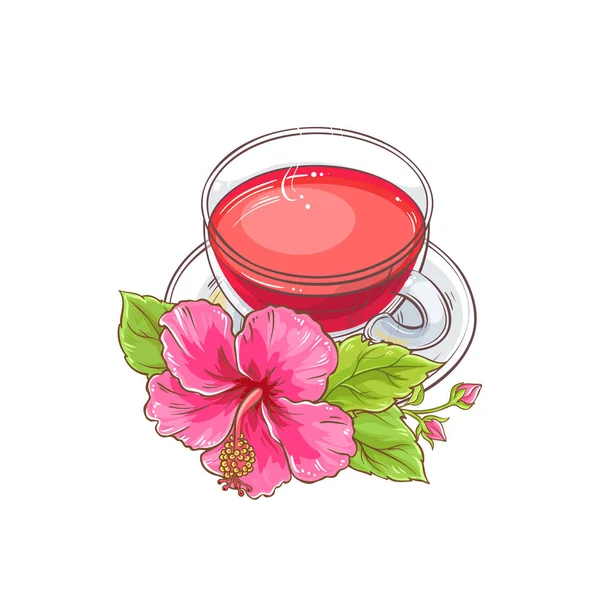 Tasse Thé Hibiscus Illustration Sur Fond Blanc — Image vectorielle