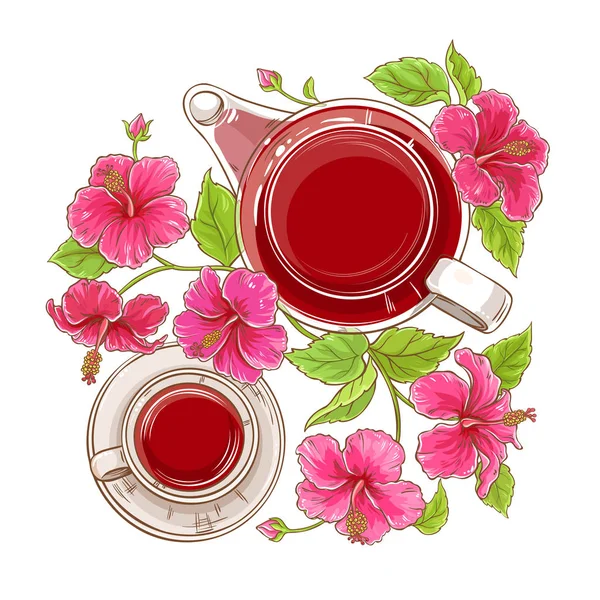 Чай Гібіскусом Чайнику Ілюстрація Фоні — стоковий вектор