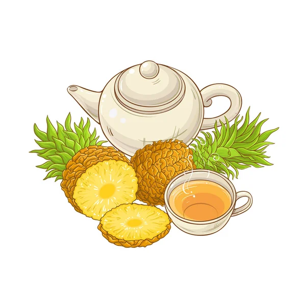 Ananas Herbaty Czajniczek Ilustracja Białym Tle — Wektor stockowy