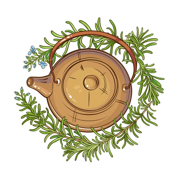 Розмариновый Чай Чайник Иллюстрации Whte Фоне — стоковый вектор