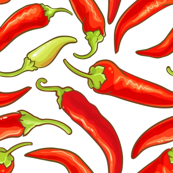 Cayenne Pepper Vector Seamless Pattern White Background — Stock Vector