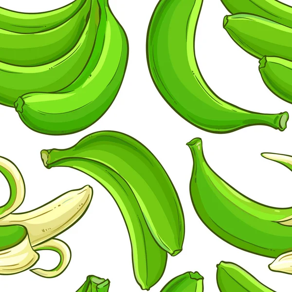 Patrón Vector Fruta Plátano Verde Sobre Fondo Blanco — Vector de stock