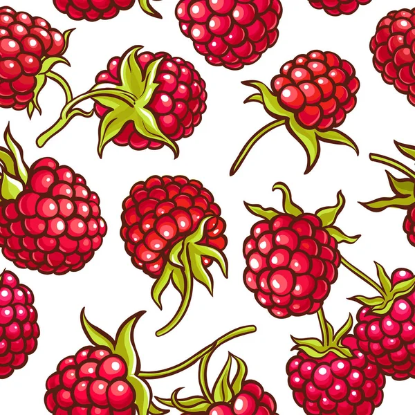 Pola Vektor Beri Raspberry Pada Latar Belakang Putih - Stok Vektor