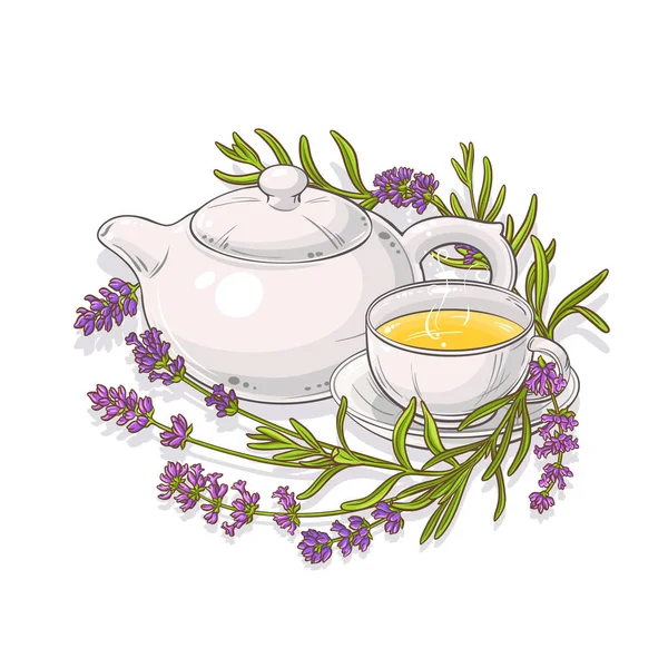 白色背景的茶壶插图薰衣草茶 — 图库矢量图片
