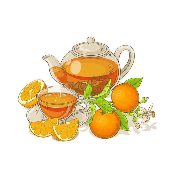 Πορτοκαλί Τσάι Στην Τσαγιέρα Εικόνα Άσπρο Φόντο — Διανυσματικό Αρχείο