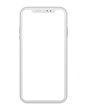Beyaz arka plan üzerinde modern beyaz akıllı telefon. Gerçekçi vektör çizim, grafik ve web tasarımı için