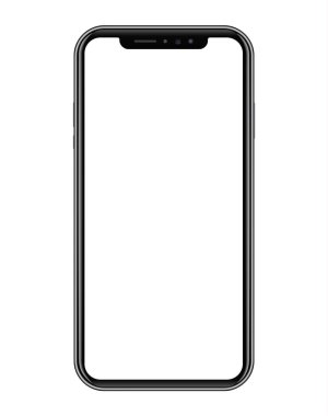 Beyaz arka plan üzerinde modern siyah akıllı telefon. Gerçekçi vektör çizim, grafik ve web tasarımı için