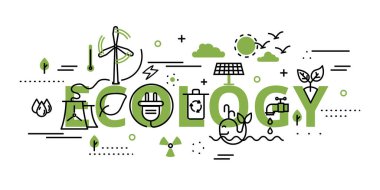 Modern düz ince çizgi tasarlamak vektör, ekoloji sorun, oluşturma ve grafik ve web tasarım için yeşil renkte yeşil enerji tasarrufu Infographic kavramı
