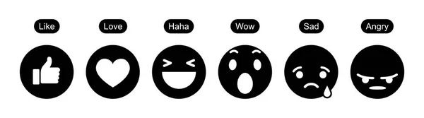 Fekete Facebook Empatikus Emoji Reakciók — Stock Vector