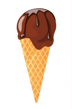 Çikolatalı dondurma beyaz arka planda, düz vektör çizim