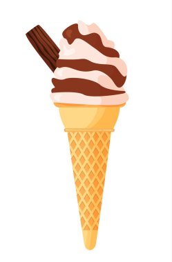 Çikolatalı dondurma beyaz arka planda, düz vektör çizim