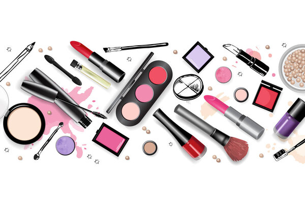 Cosmetics set, hand drawn style vector illustration